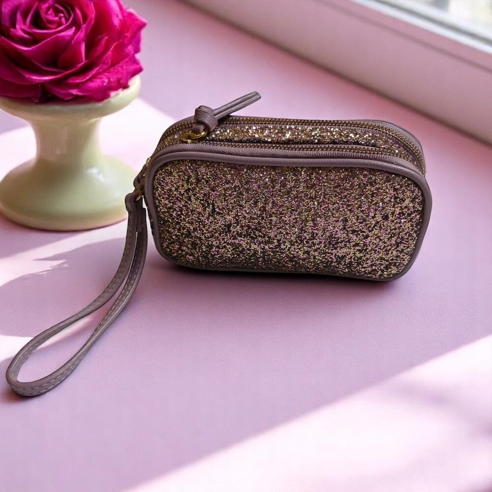 Indigo Dusty Rose Rose Gold Kawaii Glitter Pouch Wristlet